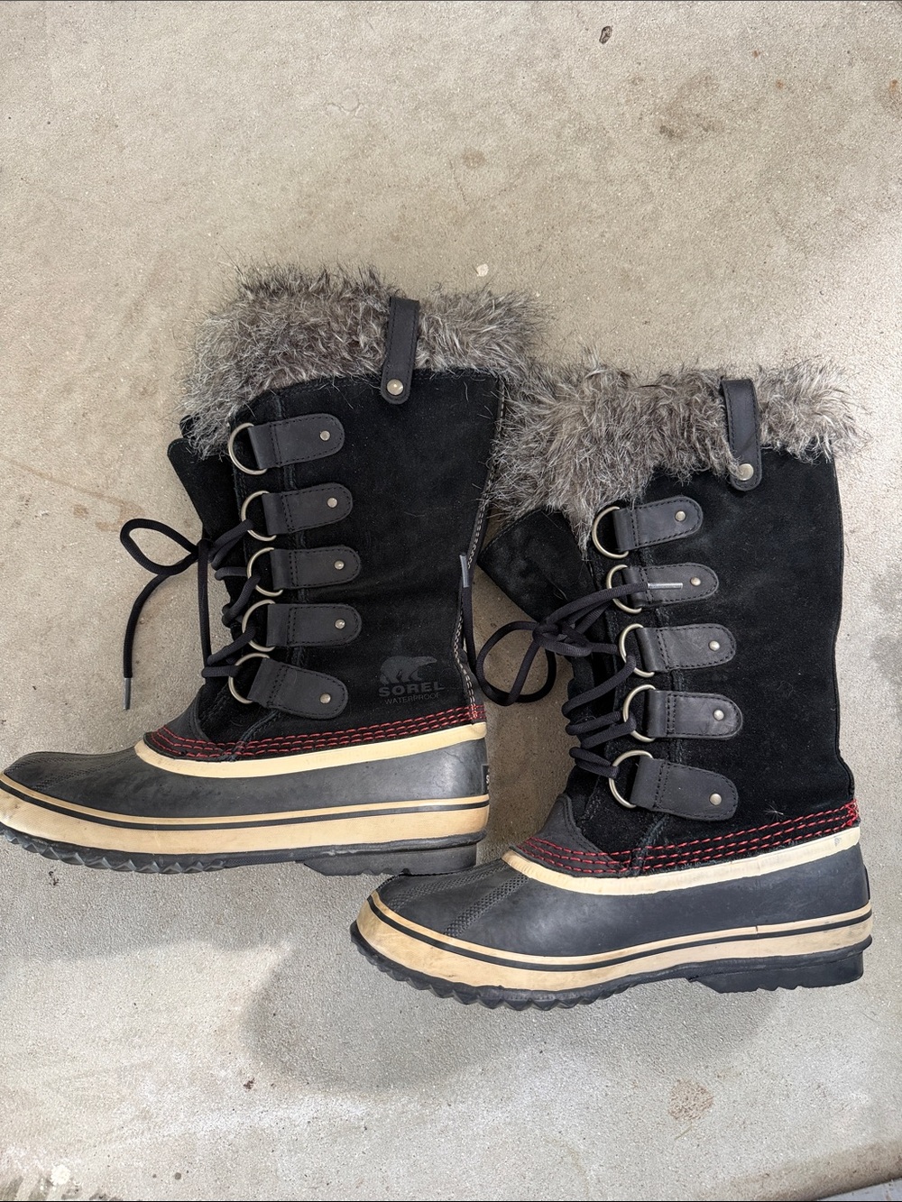 Sorel Black Faux-Fur Trim Winter Lace-Up Boots